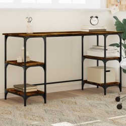 Bureau chêne fumé 140x50x75 cm métal et bois d'ingénierie 