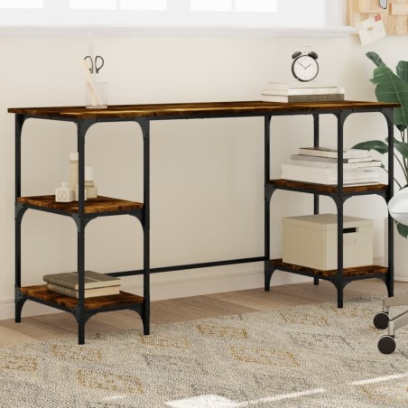 Bureau chêne fumé 140x50x75 cm métal et bois d'ingénierie 