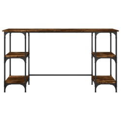 Bureau chêne fumé 140x50x75 cm métal et bois d'ingénierie 