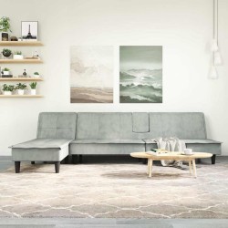 Canapé-lit en forme de L gris clair 255x140x70 cm velours 