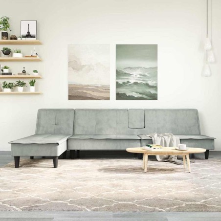 Canapé-lit en forme de L gris clair 255x140x70 cm velours 