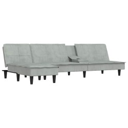 Canapé-lit en forme de L gris clair 255x140x70 cm velours 