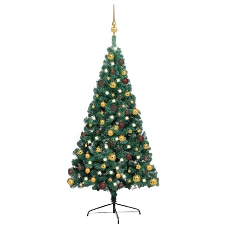 Demi-arbre de Noël artificiel pré-éclairé et boules vert 240 cm 