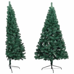 Demi-arbre de Noël artificiel pré-éclairé et boules vert 240 cm 