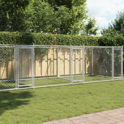 Cage pour chien avec portes gris 8x2x1,5 m acier galvanisé 