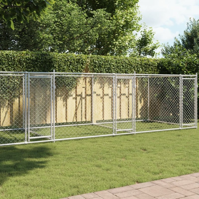 Cage pour chien avec portes gris 8x2x1,5 m acier galvanisé 