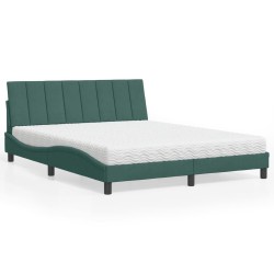 Lit avec matelas vert foncé 160x200 cm velours 