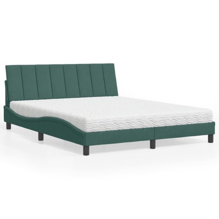 Lit avec matelas vert foncé 160x200 cm velours 