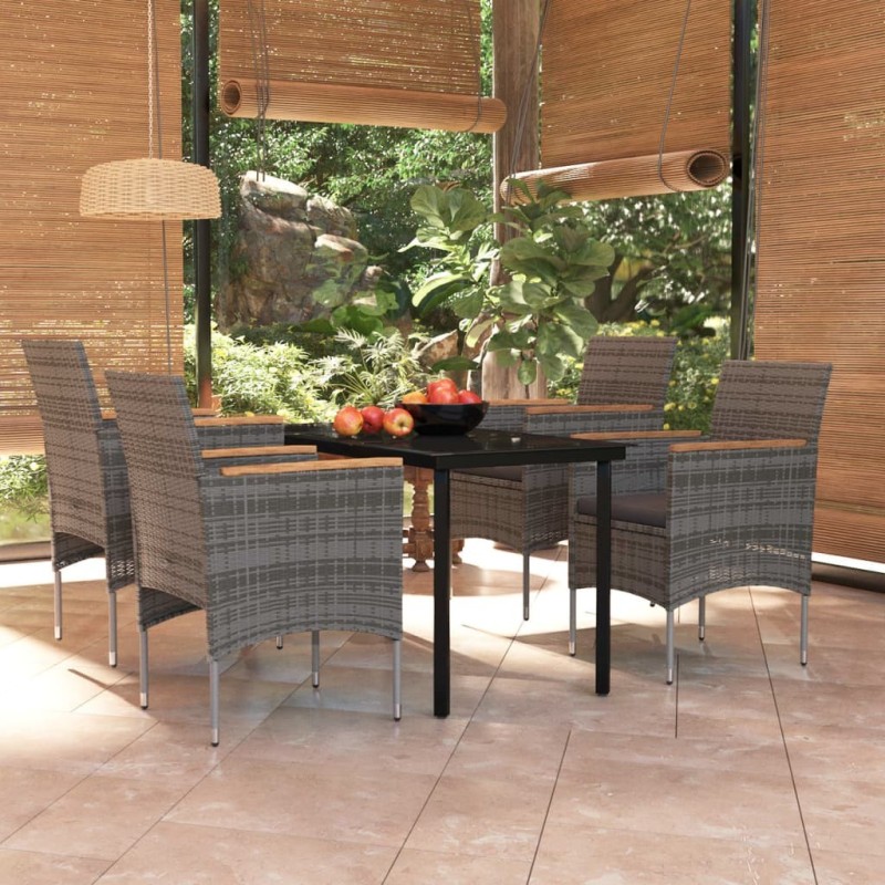Ensemble à manger de jardin et coussins 5pcs Gris/noir 