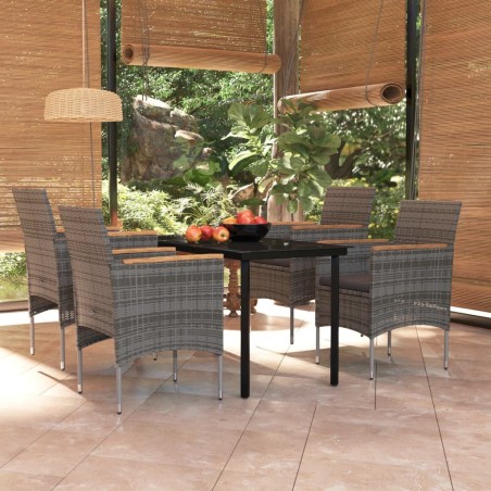 Ensemble à manger de jardin et coussins 5pcs Gris/noir 