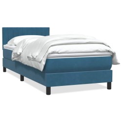 Sommier à lattes de lit et matelas bleu foncé 100x210cm velours 