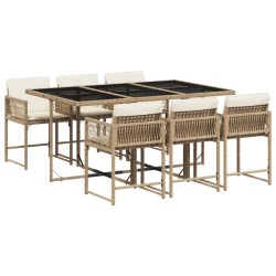 Ensemble à manger de jardin et coussins 7 pcs beige poly rotin 