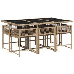 Ensemble à manger de jardin et coussins 7 pcs beige poly rotin 
