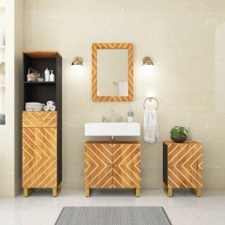 Ensemble d'armoires de bain 4 pcs marron noir bois de manguier 