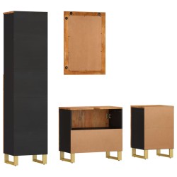 Ensemble d'armoires de bain 4 pcs marron noir bois de manguier 