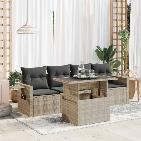 Salon de jardin 5 pcs avec coussins gris clair résine tressée 