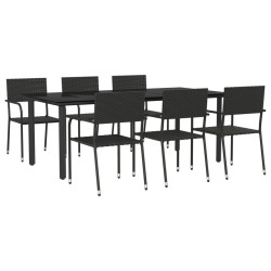 Ensemble à manger de jardin 7 pcs noir résine tressée et acier 