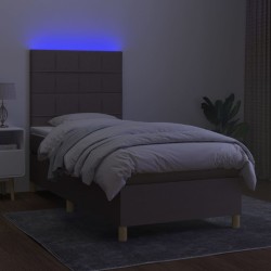 Sommier à lattes de lit et matelas et LED Taupe 90x190 cm Tissu 