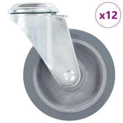 12 pcs Roulettes pivotantes à trou de boulon 100 mm 