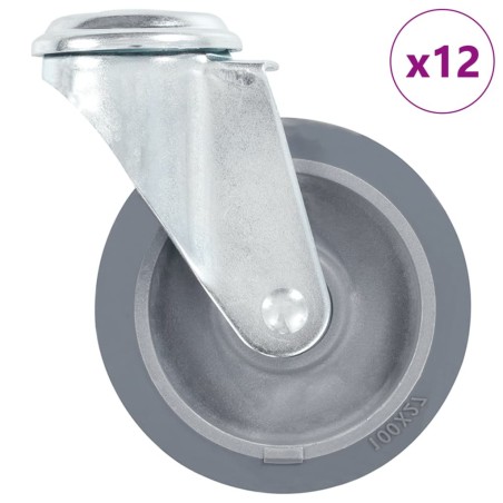 12 pcs Roulettes pivotantes à trou de boulon 100 mm 