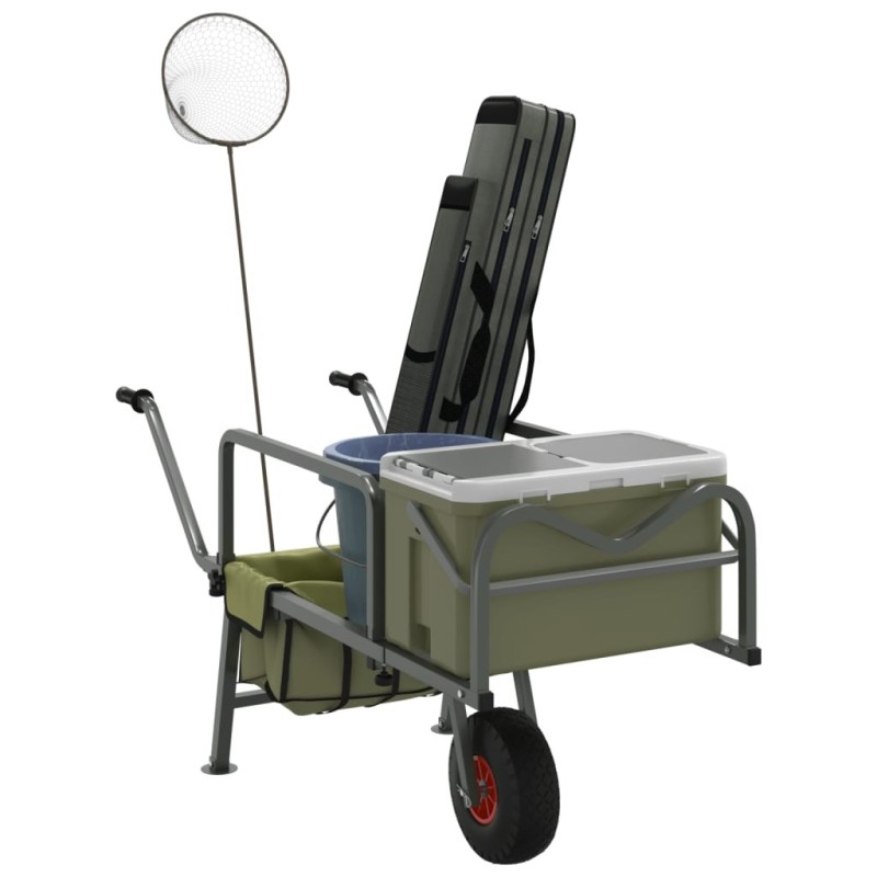 Chariot de pêche vert avec roue acier enduit de poudre 