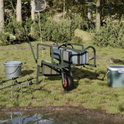 Chariot de pêche vert avec roue acier enduit de poudre 