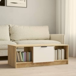Table basse blanc et chêne sonoma 102x50x36cm bois d'ingénierie 