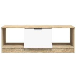 Table basse blanc et chêne sonoma 102x50x36cm bois d'ingénierie 