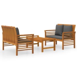 Salon de jardin 3 pcs avec coussins bois massif d'acacia 