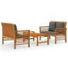 Salon de jardin 3 pcs avec coussins bois massif d'acacia 
