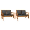 Salon de jardin 3 pcs avec coussins bois massif d'acacia 