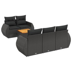 Salon de jardin 6 pcs avec coussins noir résine tressée 