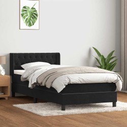 Sommier à lattes de lit avec matelas noir 90x220 cm velours 