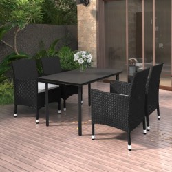 Ensemble à manger de jardin coussins 5 pcs Résine tressée Verre 