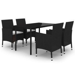 Ensemble à manger de jardin coussins 5 pcs Résine tressée Verre 