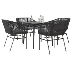 Ensemble à manger de jardin et coussins 5 pcs noir rotin verre 