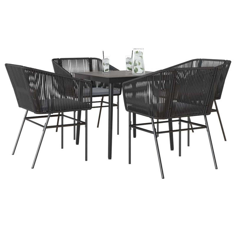Ensemble à manger de jardin et coussins 5 pcs noir rotin verre 