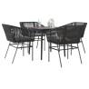 Ensemble à manger de jardin et coussins 5 pcs noir rotin verre 