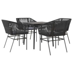 Ensemble à manger de jardin et coussins 5 pcs noir rotin verre 