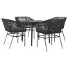 Ensemble à manger de jardin et coussins 5 pcs noir rotin verre 