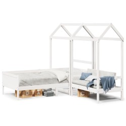 Ensemble de lit de jour et de banc avec toit sans matelas blanc 