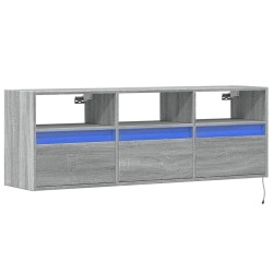 Meuble TV mural avec lumières LED sonoma gris 130x31x45 cm 