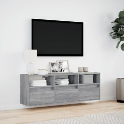 Meuble TV mural avec lumières LED sonoma gris 130x31x45 cm 