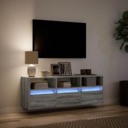 Meuble TV mural avec lumières LED sonoma gris 130x31x45 cm 