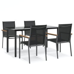 Ensemble à manger de jardin 5 pcs noir textilène et acier 