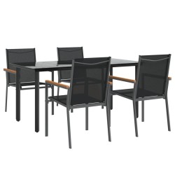 Ensemble à manger de jardin 5 pcs noir textilène et acier 