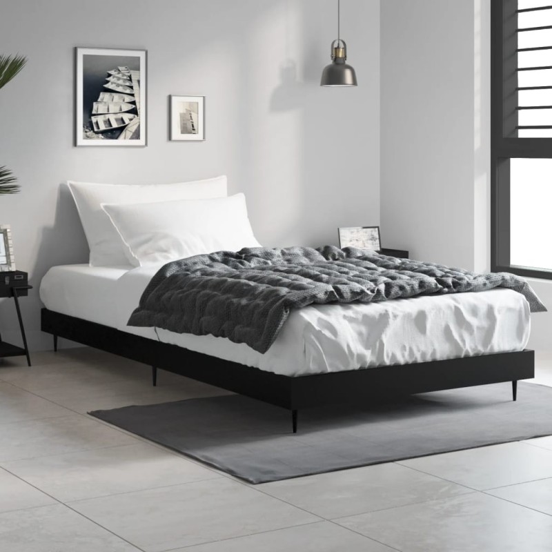 Cadre de lit sans matelas noir 90x190 cm bois ingénierie Cadre de lit sans matelas noir 90x190 cm bois ingénierie