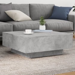 Table basse avec lumières LED gris béton 80x80x31 cm 