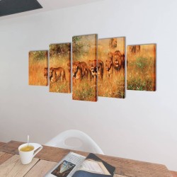 Set de toiles murales imprimées Lions 100 x 50 cm 