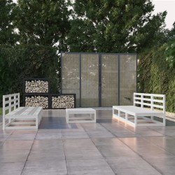 Salon de jardin 7 pcs Blanc Bois de pin massif 